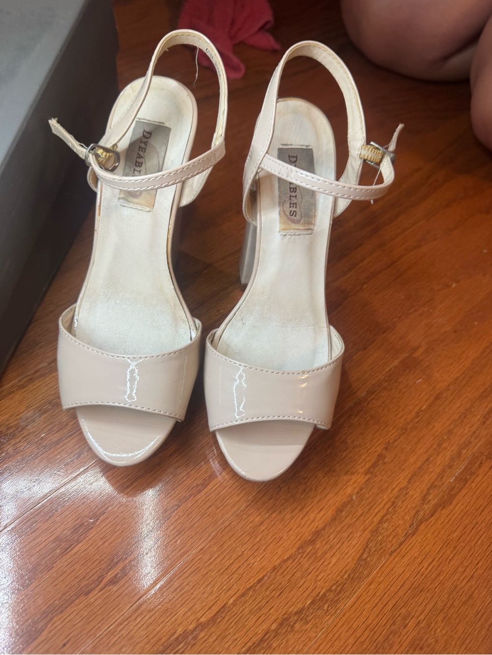 Able Patent Nude Slingback Block Heels